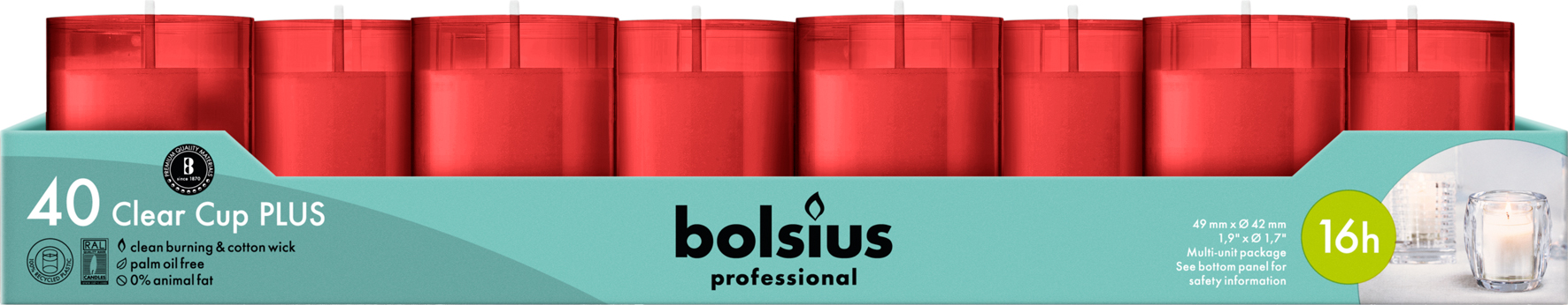 Bolsius Horeca Clear Cups 55/42 Tray 40 Rood (40 stuks)