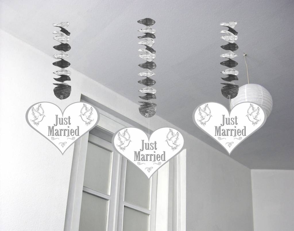Hangdecoratie Just Married 75cm 3st