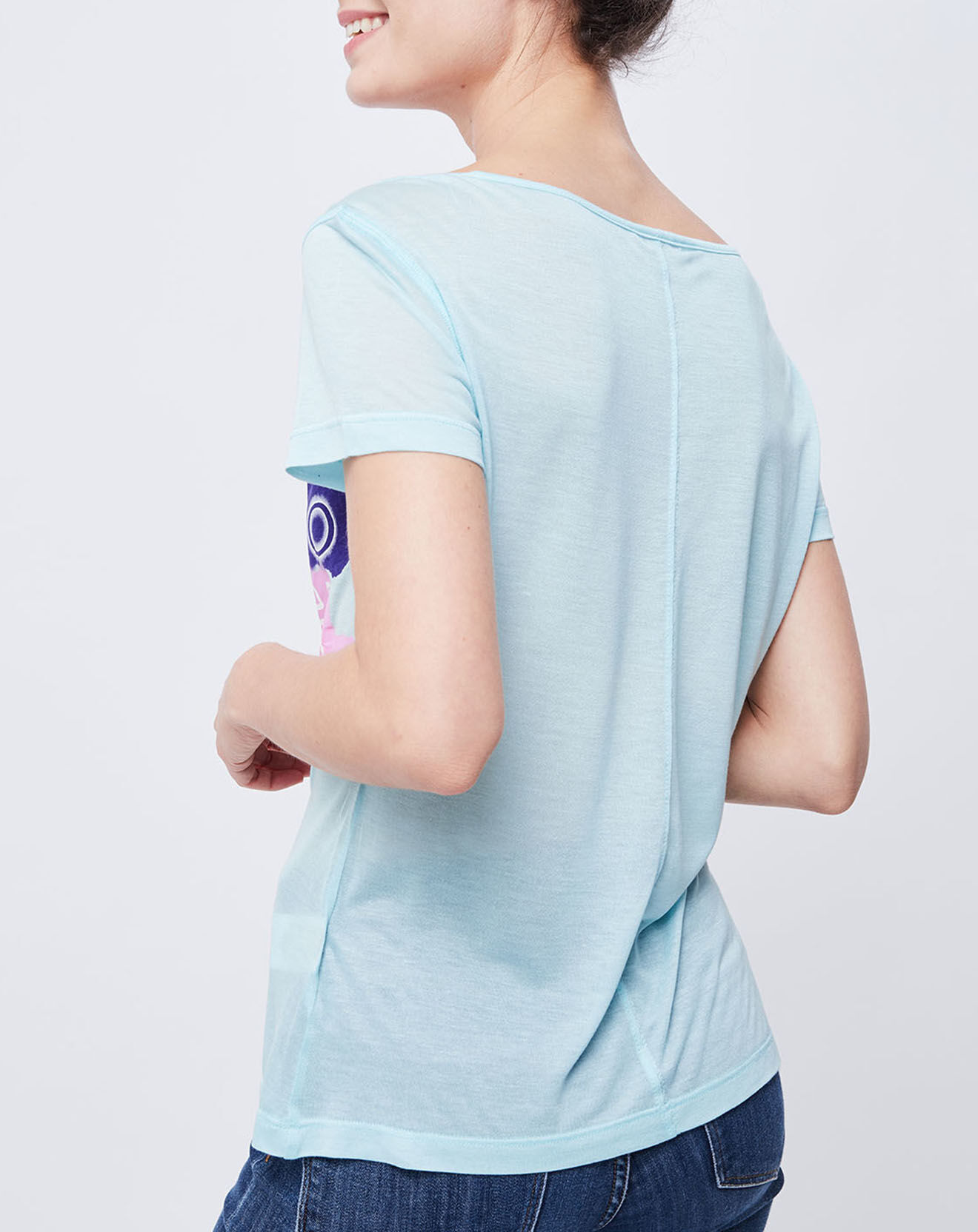 John Galliano T-Shirt fin imprimé turquoise/multicolore