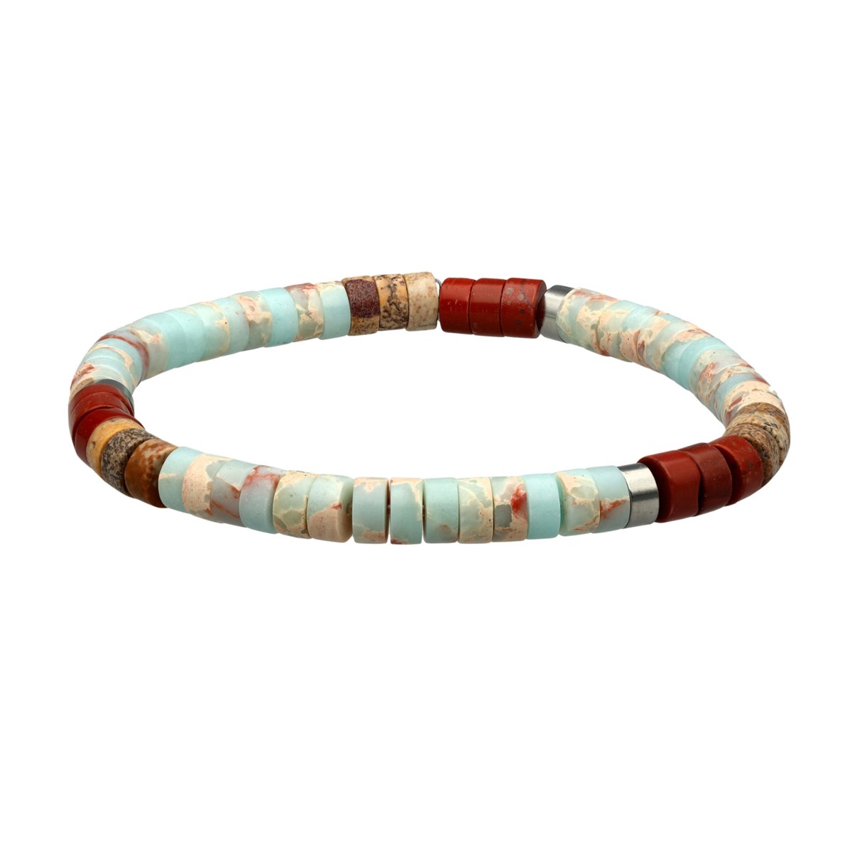Bracelet Perles Heishi Jaspe Bleu Et Rouge-Large-20cm