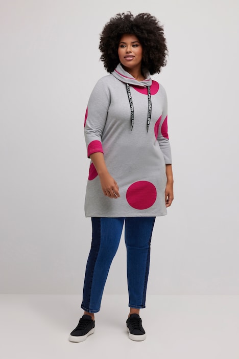 Long-Sweatshirt, Punkte, A-Linie, Stehkragen, 3/4-Arm