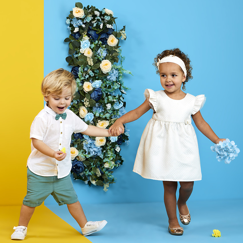 Ensemble de cérémonie robe en jacquard + bandeau pour bébé fille
