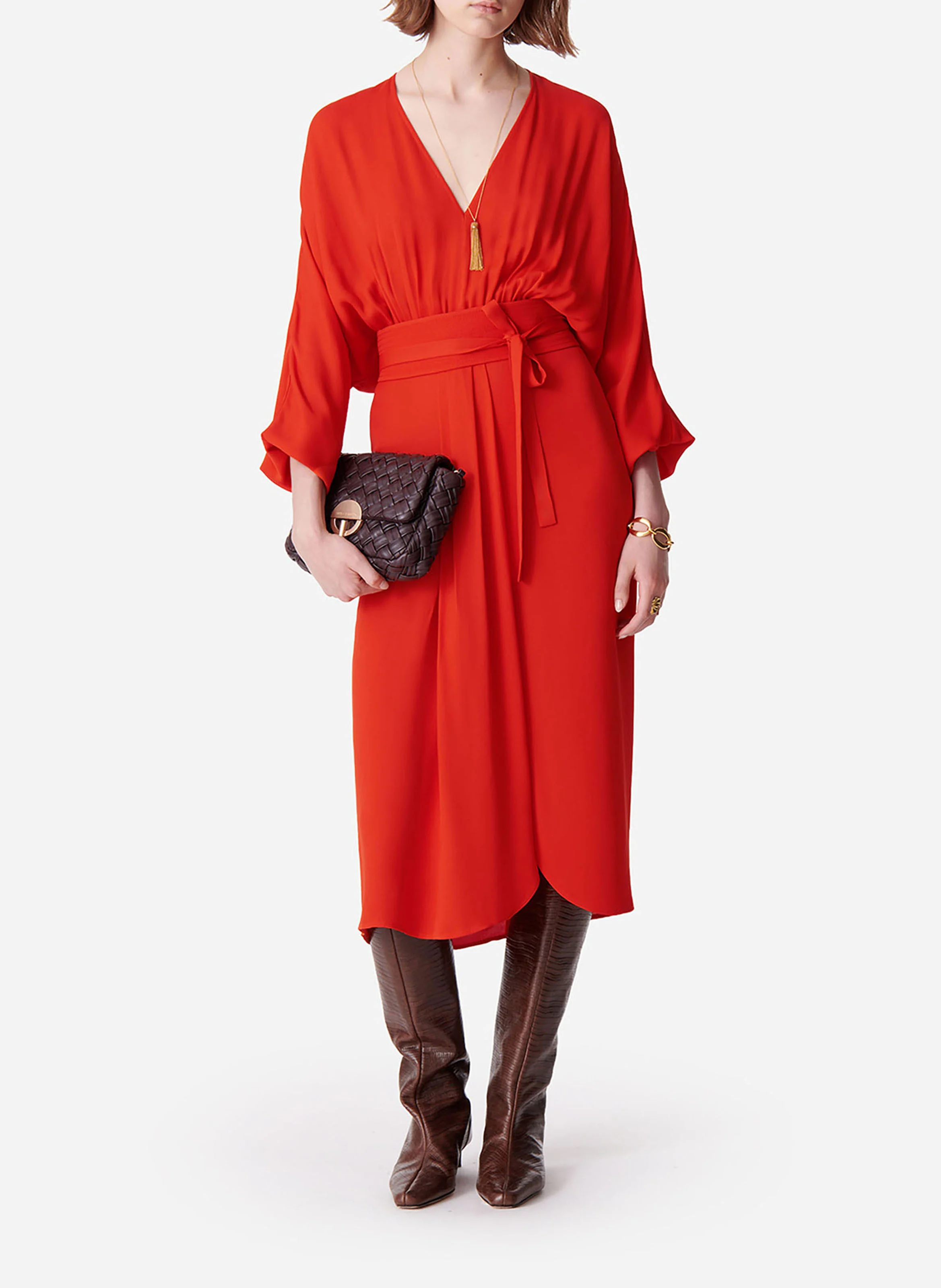 DAESSA - Robe longue fluide ajustée | Rouge