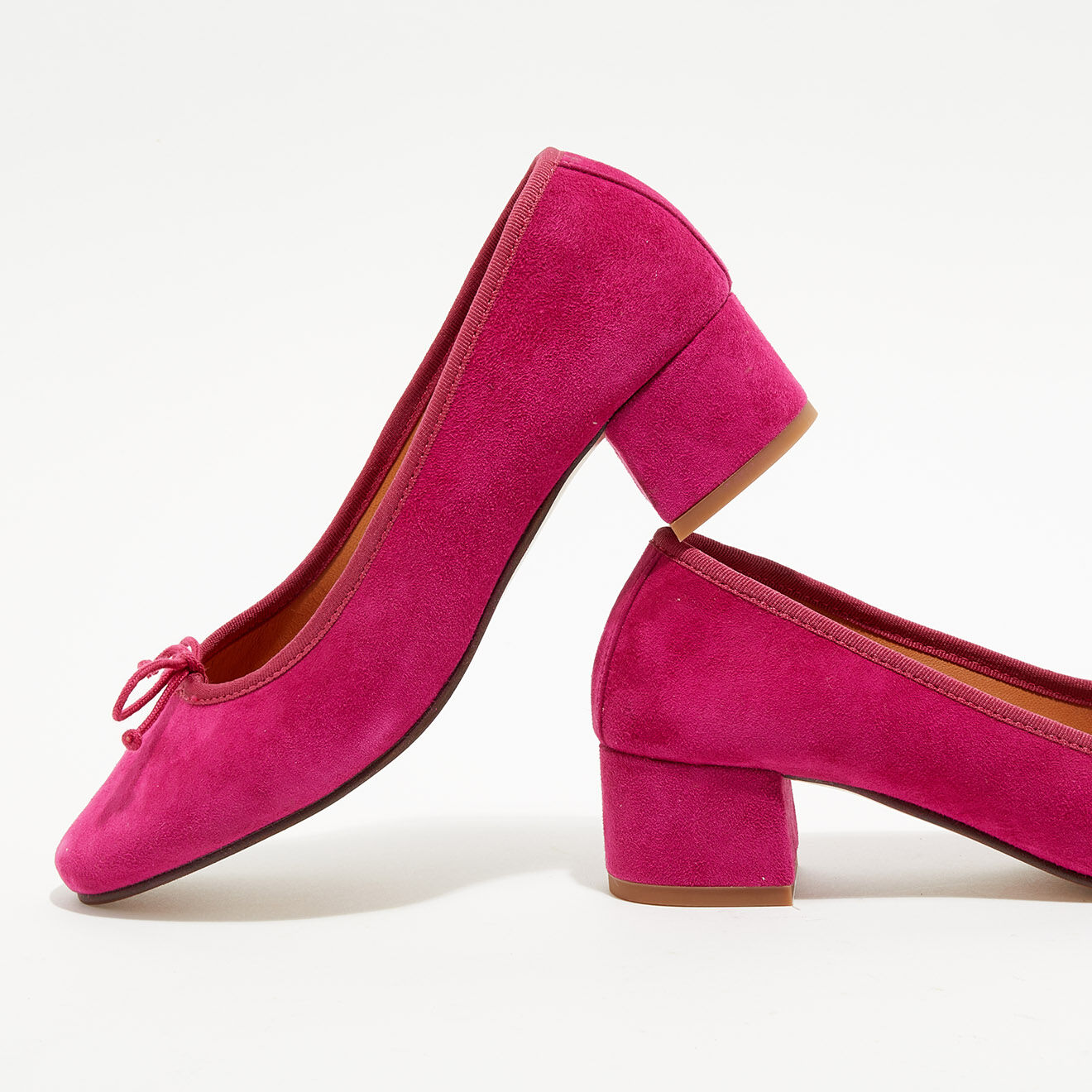 Quartier Latin Ballerines trotters en Velours de Cuir Diane fuchsia - Talon 4 cm
