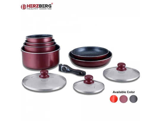 HERZBERG - Ensemble poêles Hg-5000: batterie de cuisine 10 pièces avec revêtement en ma...