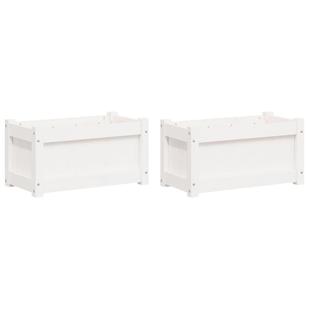 Jardinières 2 pcs blanc bois de pin massif