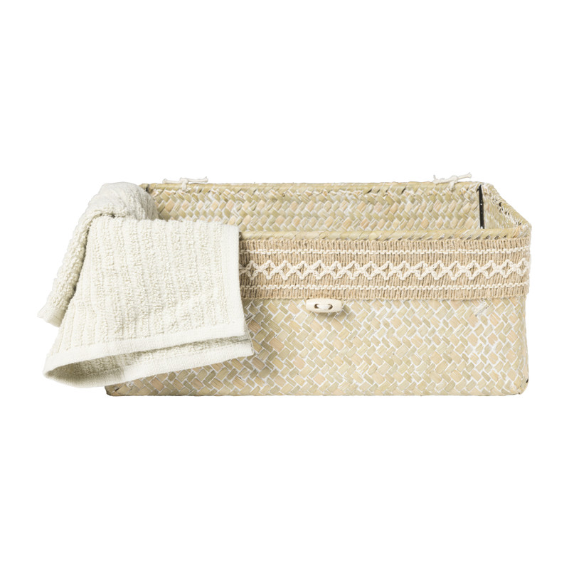 Mand met deksel Stijn - 12x30x21 cm - wit