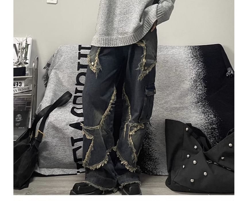 Cowpow - Middelhoge Star Patchwork Franjes Gewassen Wijde Broek