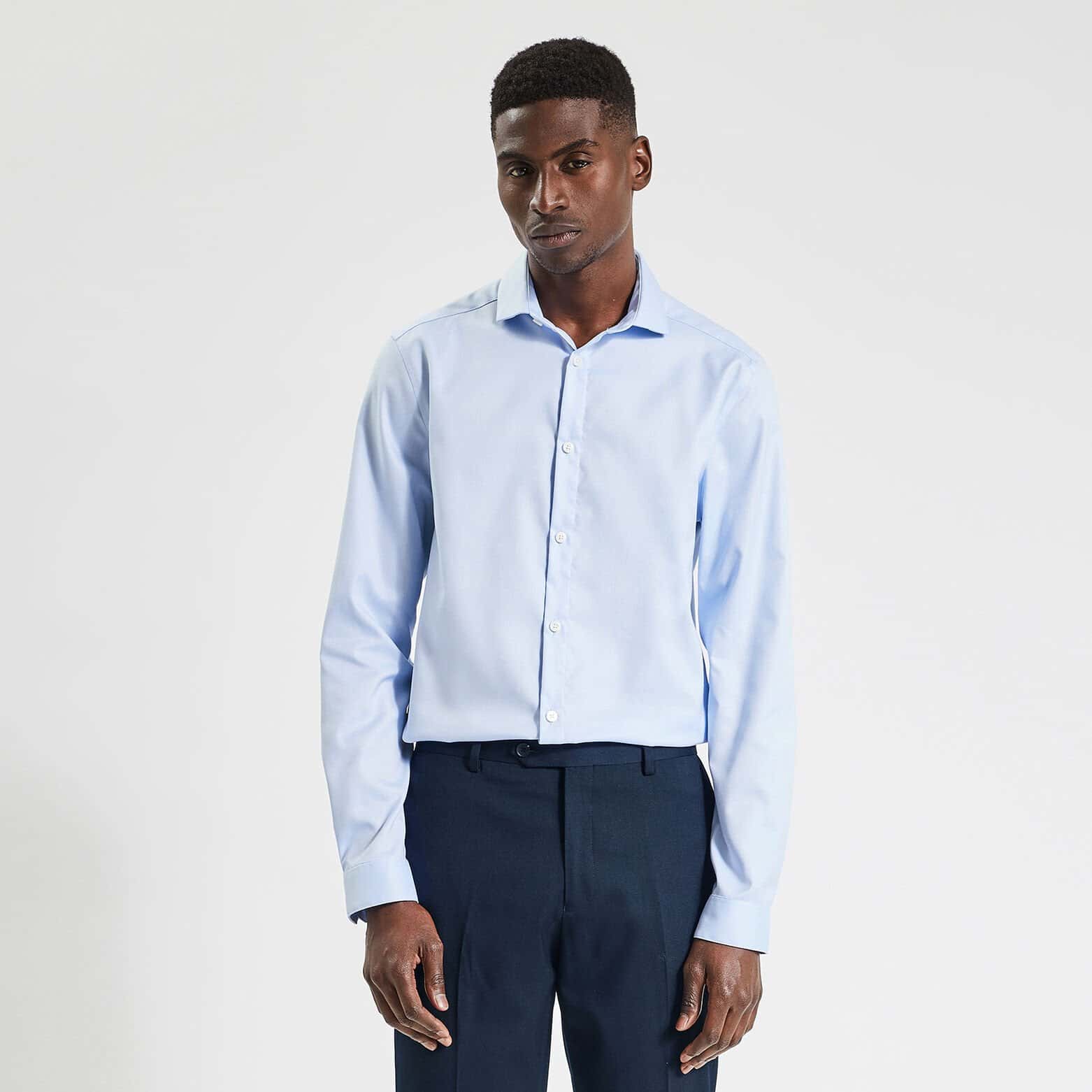 Chemise slim sans repassage unie coton Bleu Ciel
