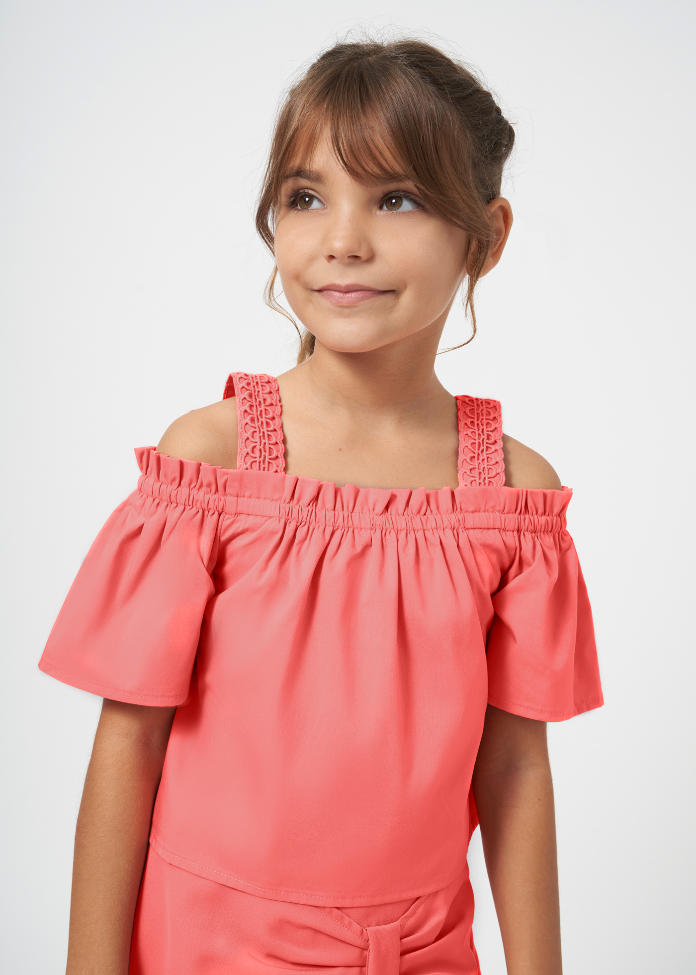 Blusa de popeline com estampa de flamingo para meninas