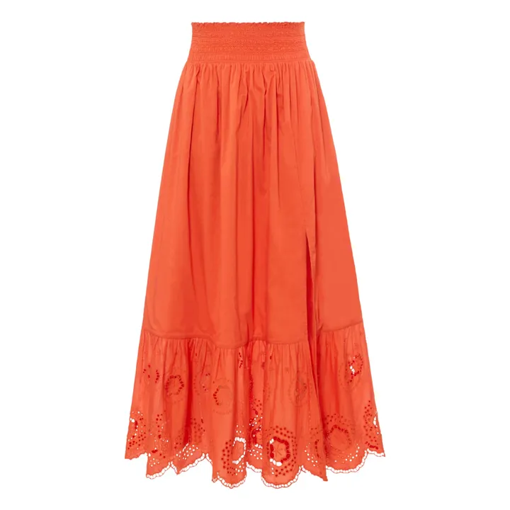 Alma Deia Jupe Longue Brodée Coton Bio | Corail
