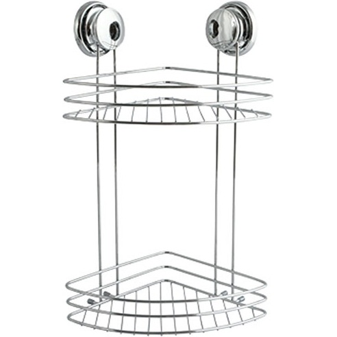 Etagère d'angle - de douche - 2 niveaux - à ventouses - acier chromé