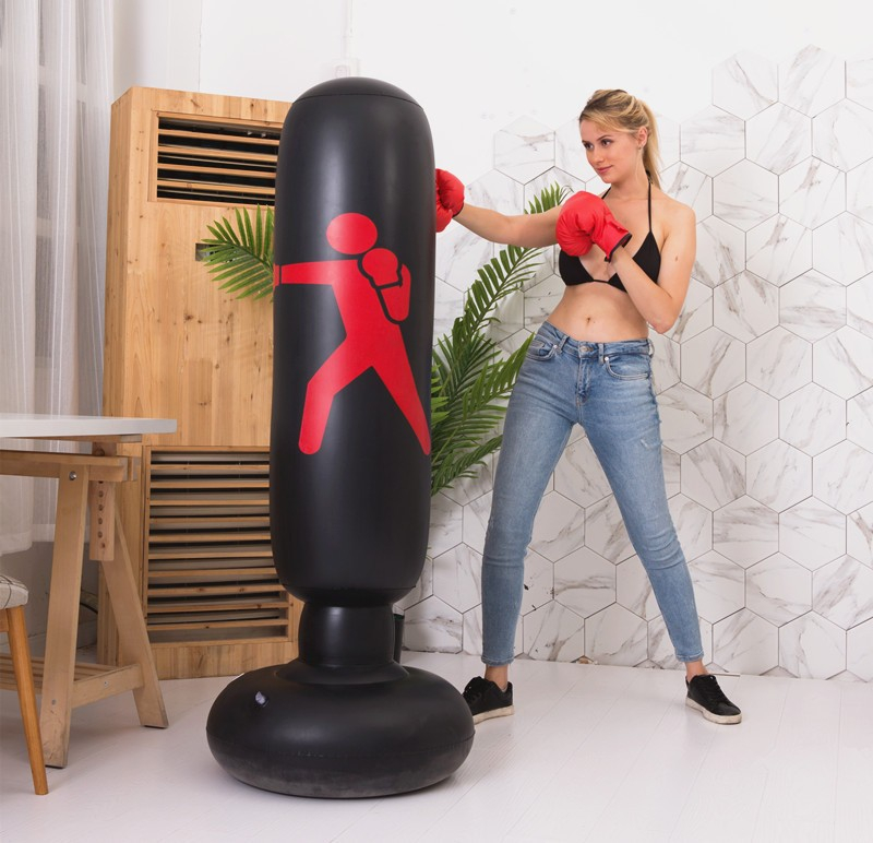 (160cm) Aufblasbarer Freistehender Standboxsack Trainings Boxsack für Kinder / Erwachsene (Taekwondo / Karate) - Schwarz