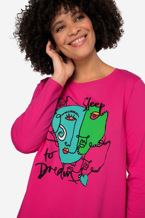 T-Shirt, Gesichts-Motiv, Rundhals, Langarm