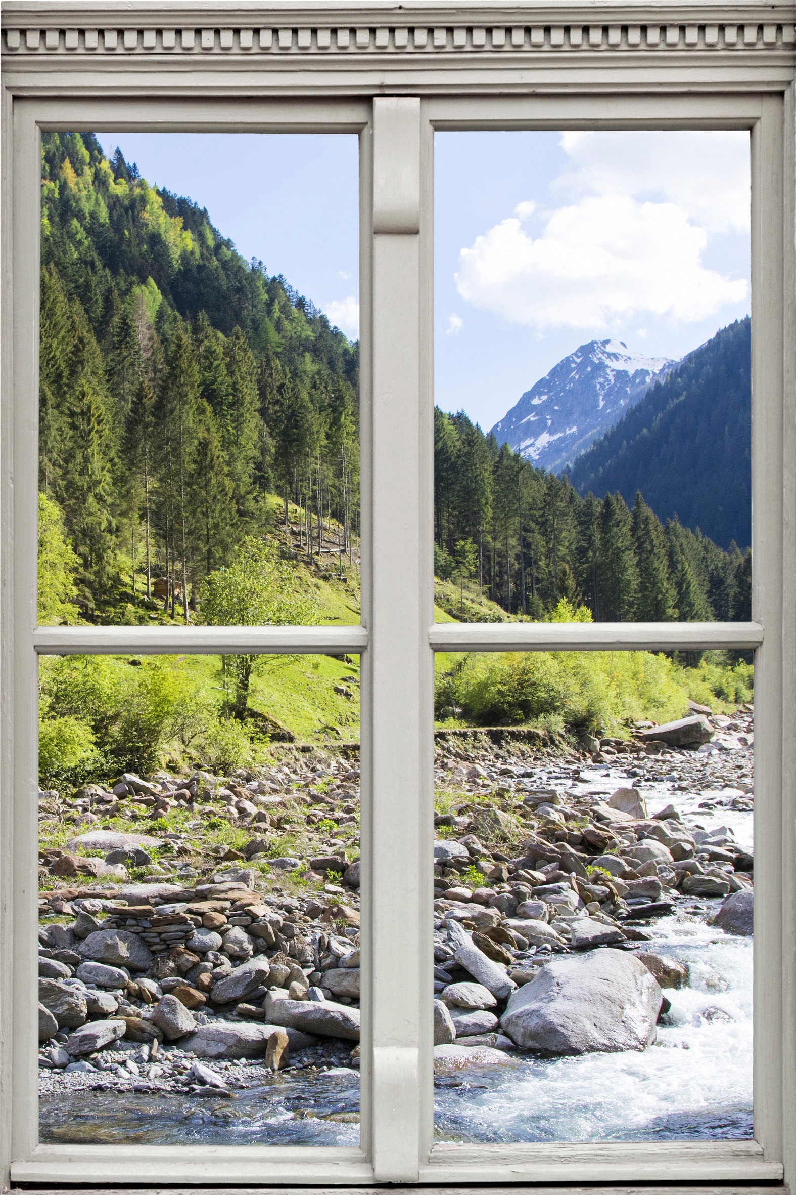 queence Wandsticker »Fluss im Wald« Wandsticker, Wandbild, selbstklebend, 3D, Fenster