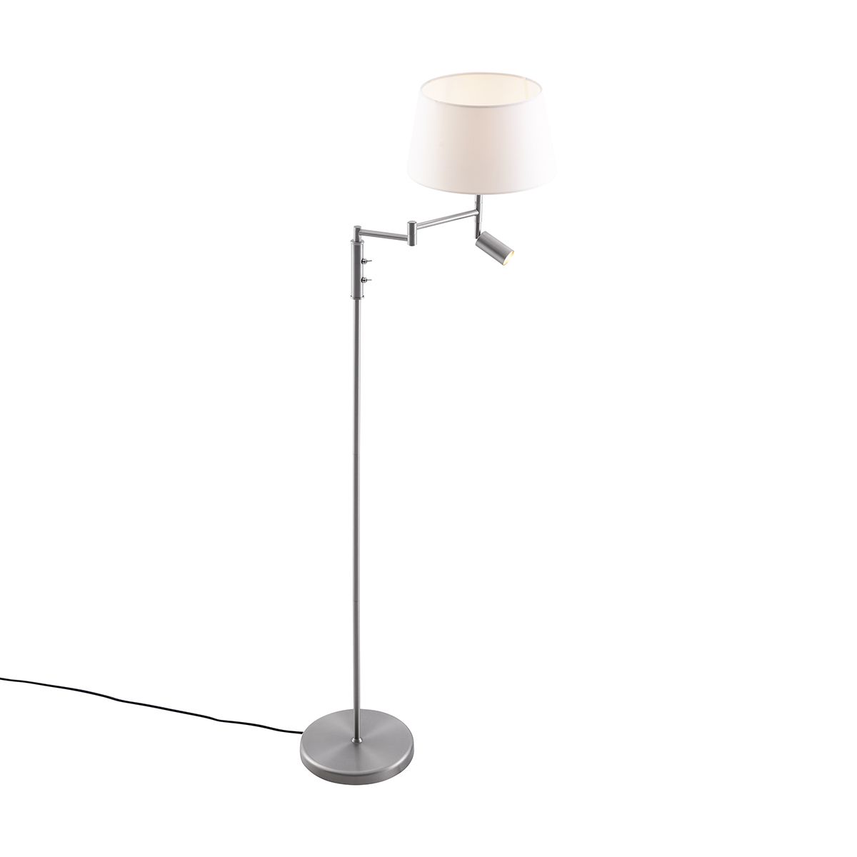 Vloerlamp staal met witte kap en verstelbare leeslamp - Ladas