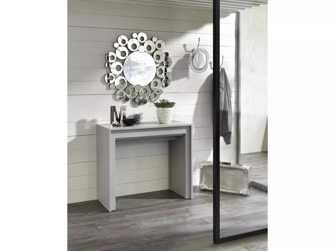 Pinocchio Console extensible (42,5/302,5 x 90 cm) en MDF laqué gris