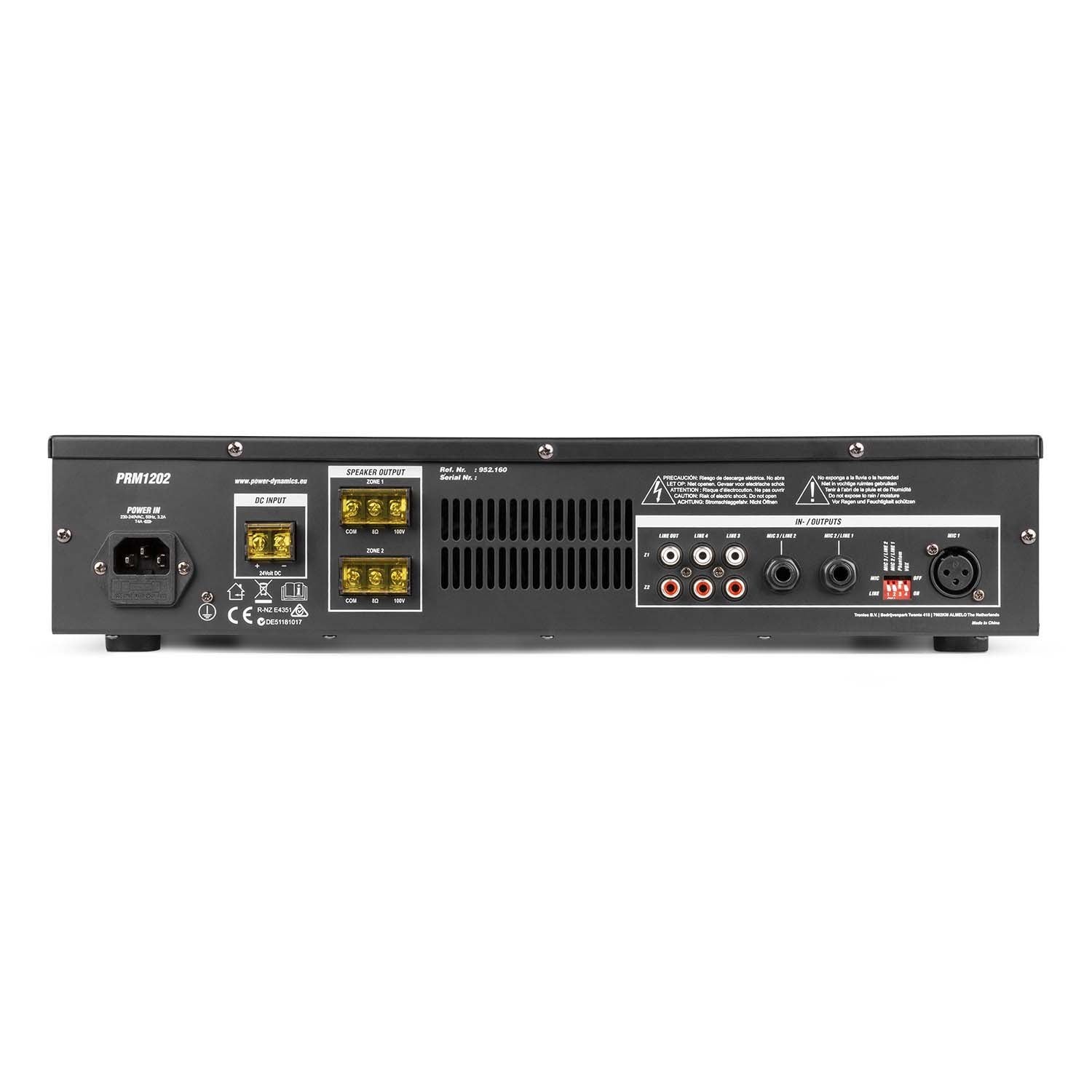 Power Dynamics PRM1202 100V & 4/8 Ohm 2-zone versterker - 120 Watt