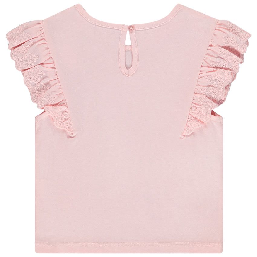 T-shirt manches courtes en broderie anglaise pour bébé fille - Rose