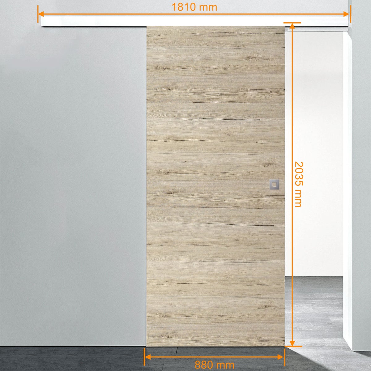 Houten schuifdeur, eiken, 880x2035 mm, binnendeur, houten deur, schuifdeursysteem - vierkante greep + 2-zijdige softclose