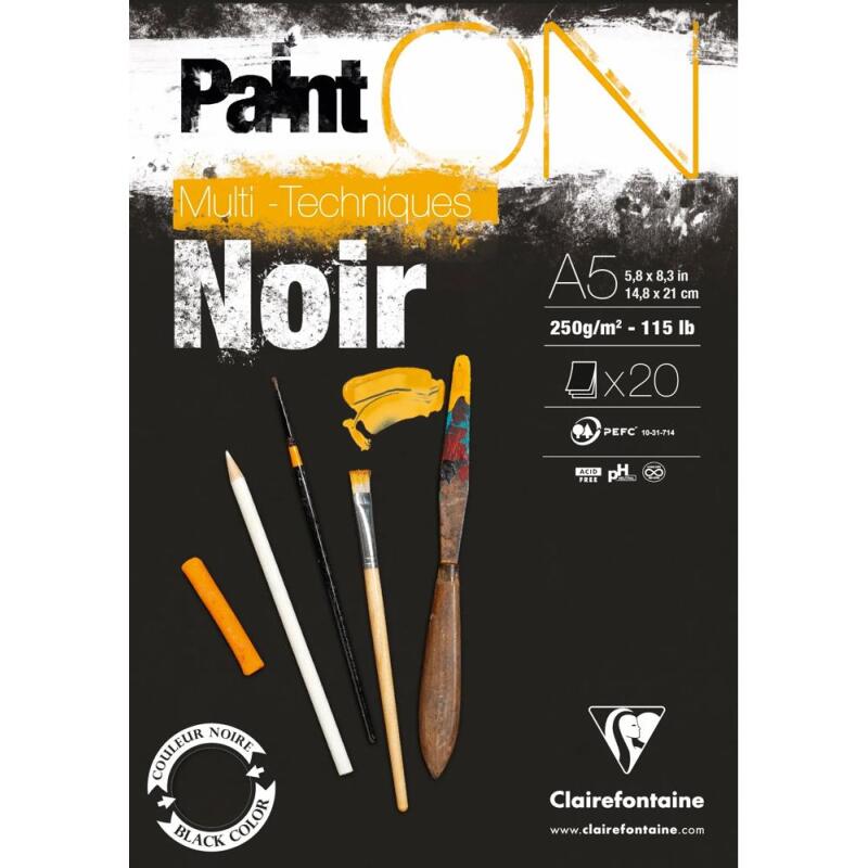 Paint'ON Noir bloc collé 20F A5 250g