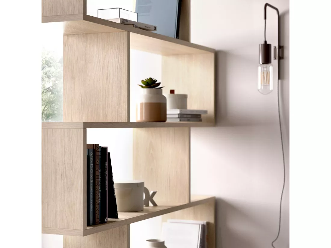 Bibliothèque Djorone, Etagère de bureau polyvalente, Bibliothèque avec 5 étagères, 80x25h190 cm, Chêne