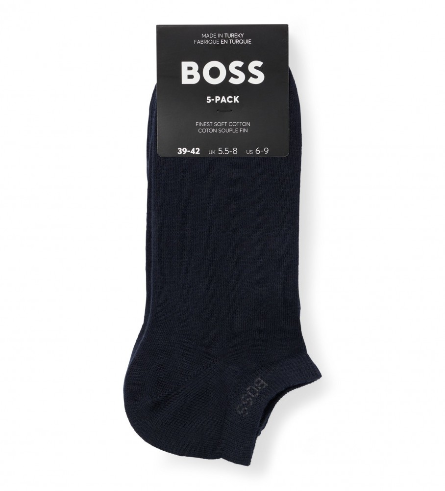 Pacote com 5 pares de meias curtas BOSS na cor azul marinho