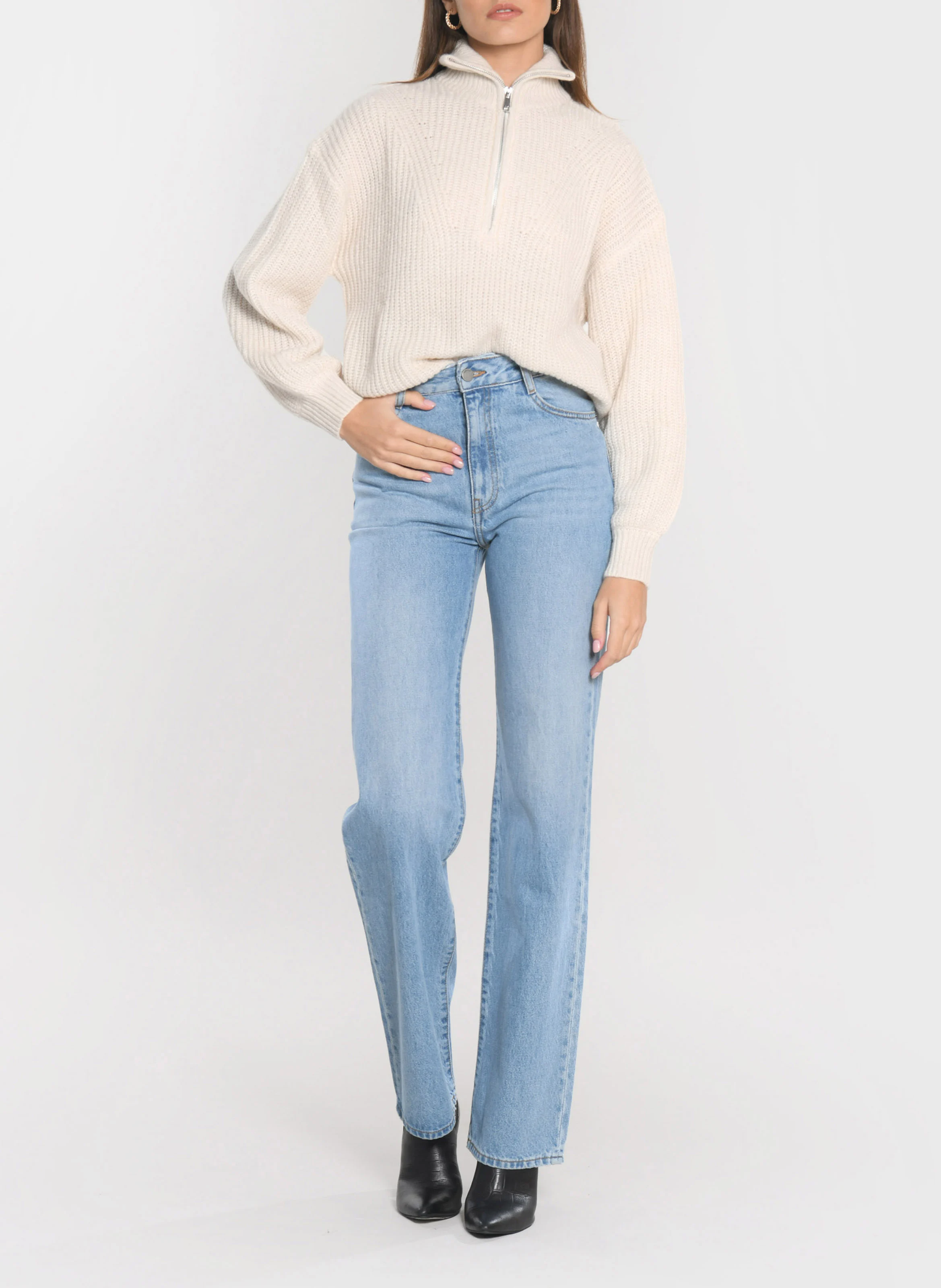 MINA - Pull camionneur ample en maille mélangée | Blanc
