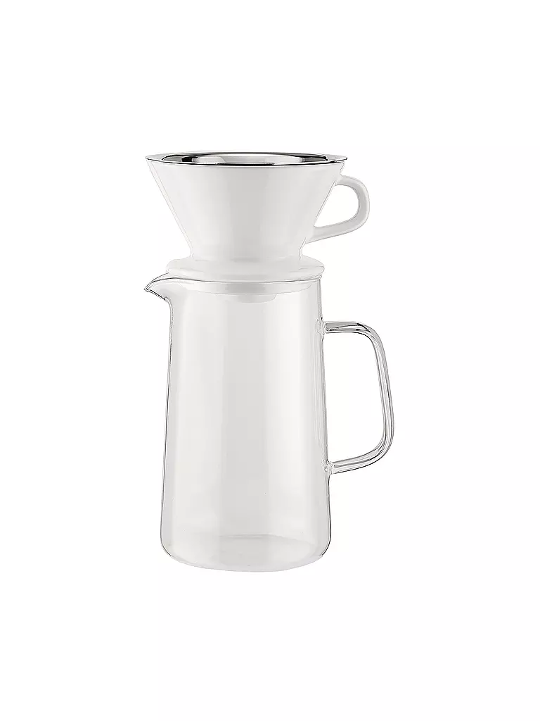 ALESSI Kaffee Set 3-tlg SLOW COFFEE Glas/Weiss/Edelstahl transparent