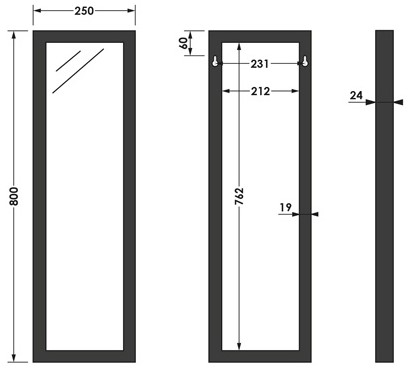 Brauer Onyx rechthoekige spiegel 25x80cm zwart geborsteld