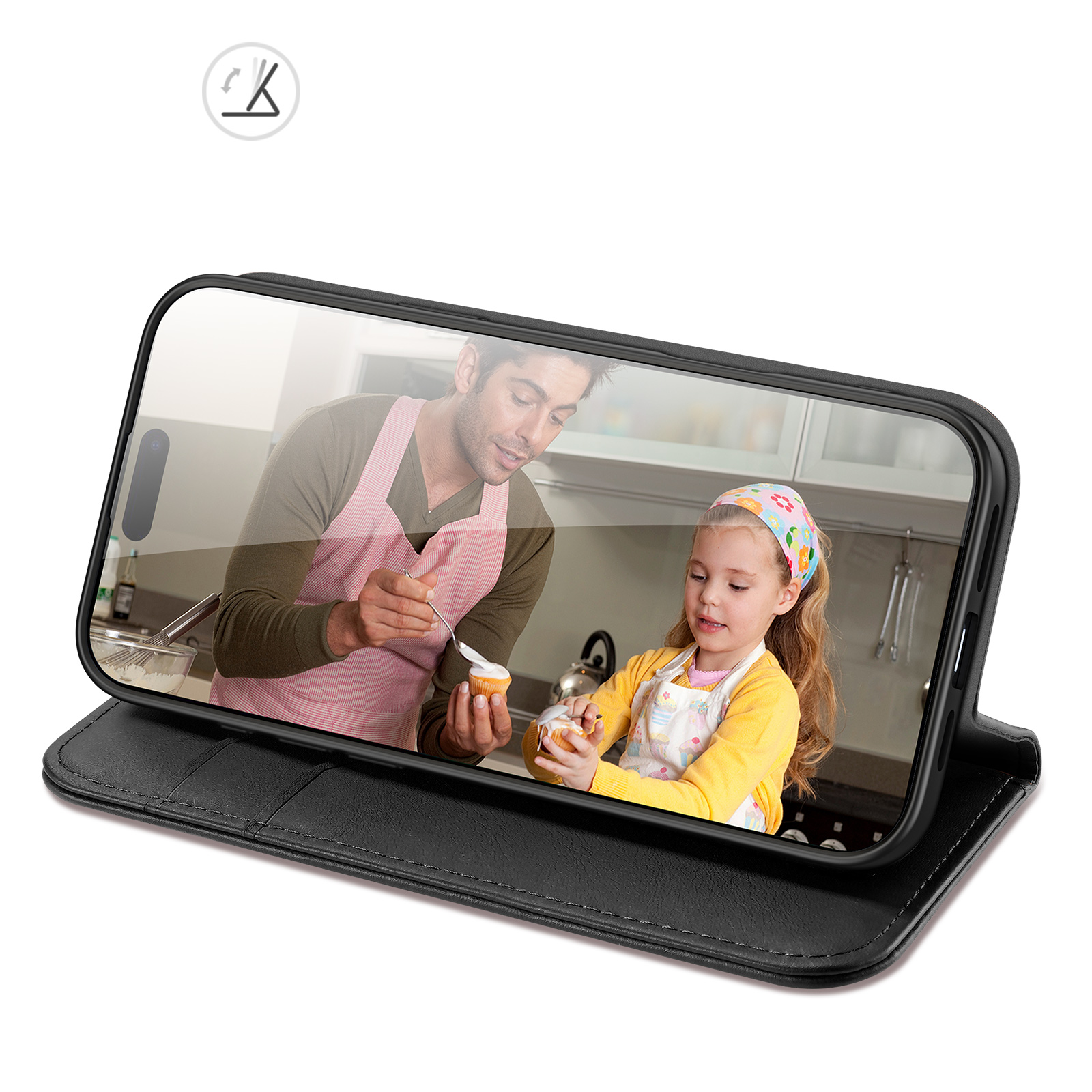 iPhone 17 Flip Wallet Cover Echtleder Tasche (RFID Schutz) - Schwarz