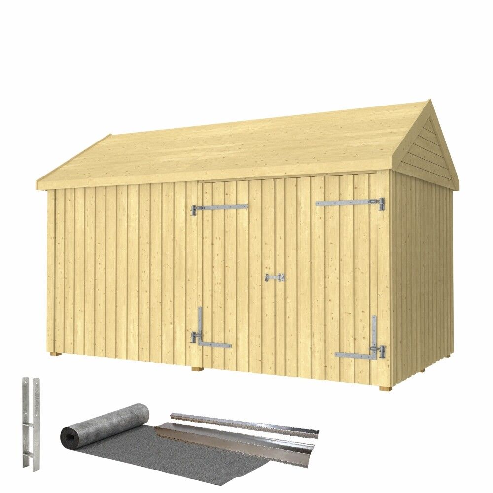 REDSKAPSBOD PLUS CLASSIC MULTI DOBBELDØR/STENGT FRONT INKL. TAKPAPP/ALUMINIUMLIST UBEHANDLET 10M²