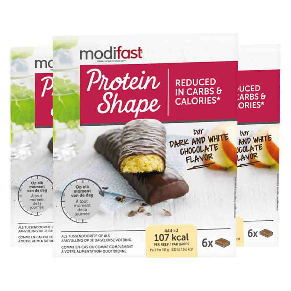 3x Modifast Protein Shape Reep Pure & Witte Chocolade6 x 31 gr