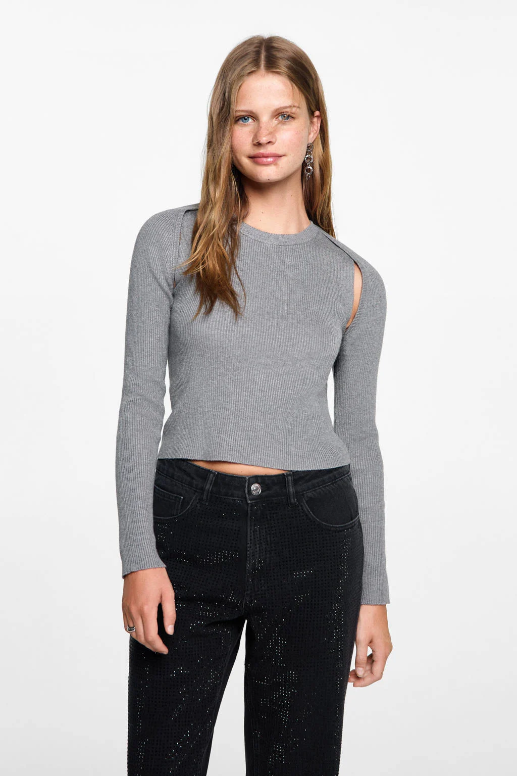 MANGO TEEN straight leg jeans met all over print zwart