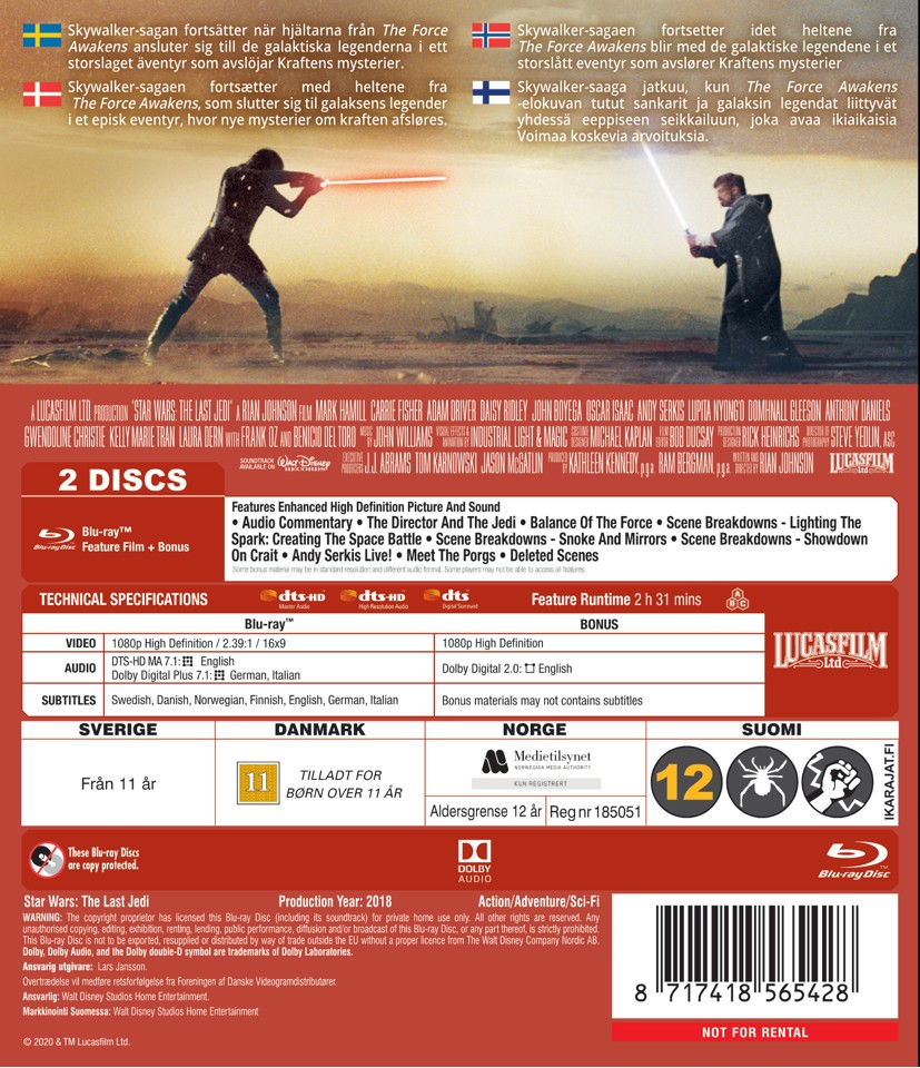 Star Wars:Episode 8 - The Last Jedi - Blu ray
