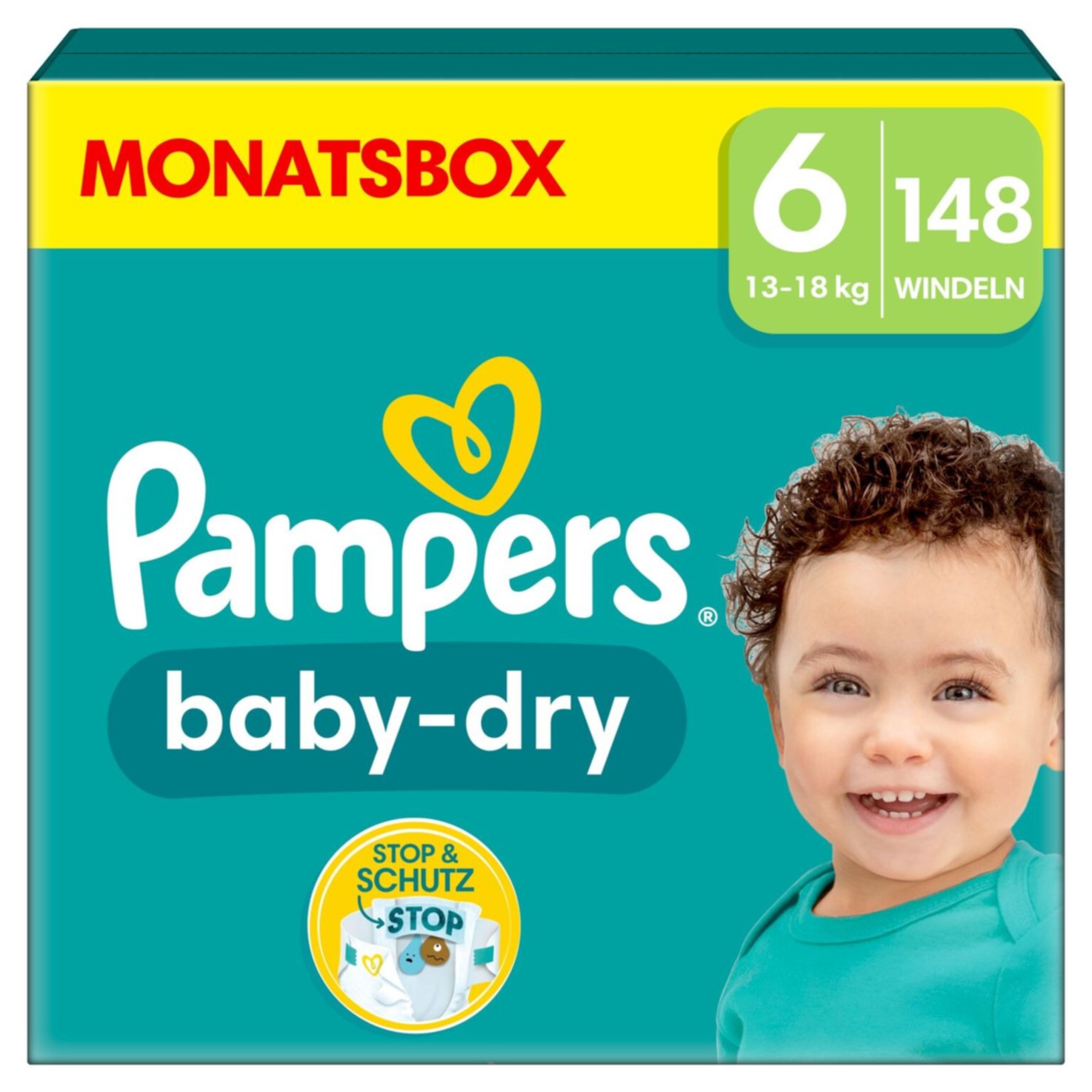Pampers Baby-Dry Grösse 6, 13-18kg, 148 Stück