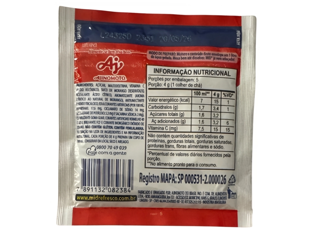 REFRESCO EM PÓ MID MORANGO 20G