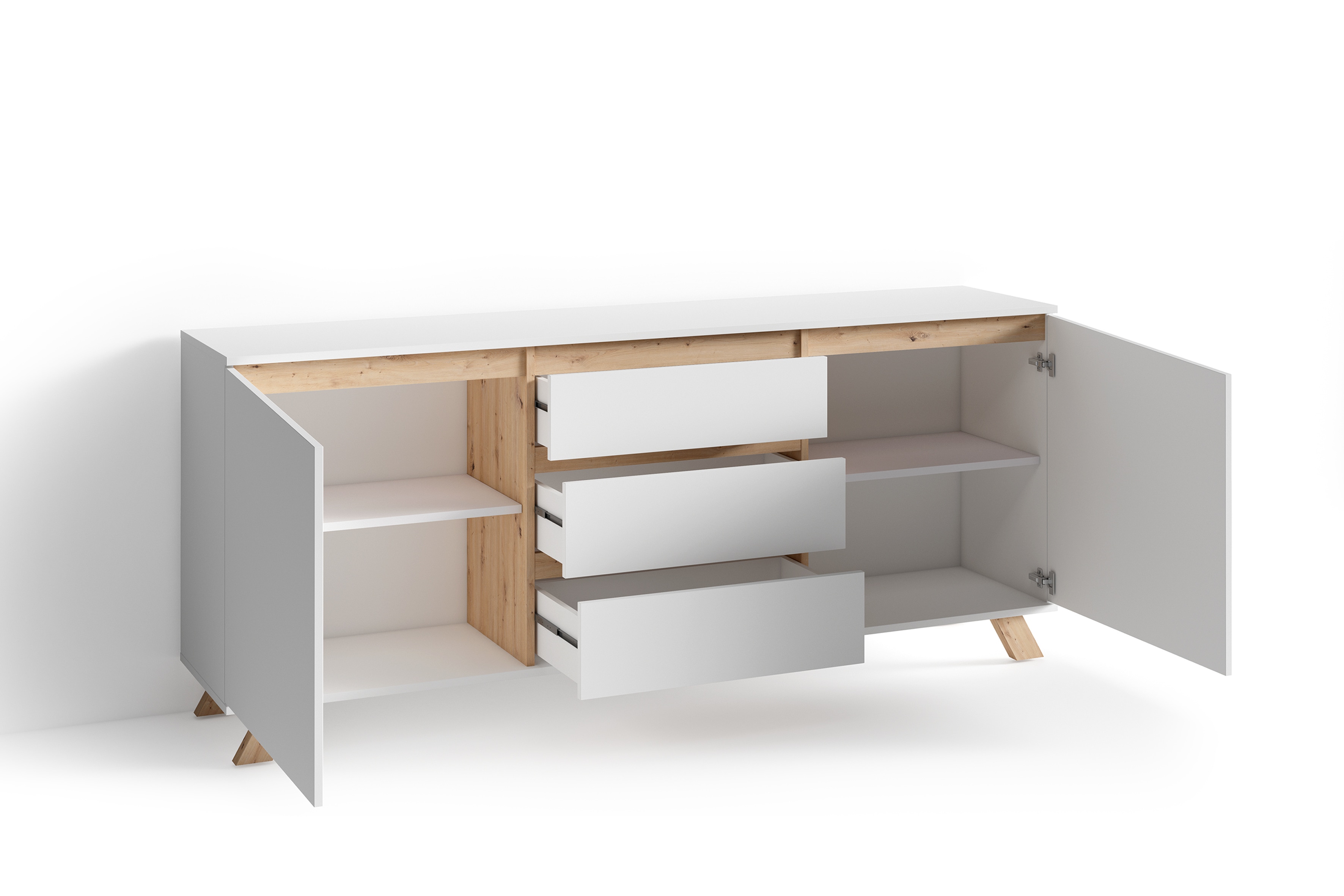 byLIVING Sideboard VALENTIN, Breite 180 cm, weiß/Artisan Eiche (Eiche-Optik)