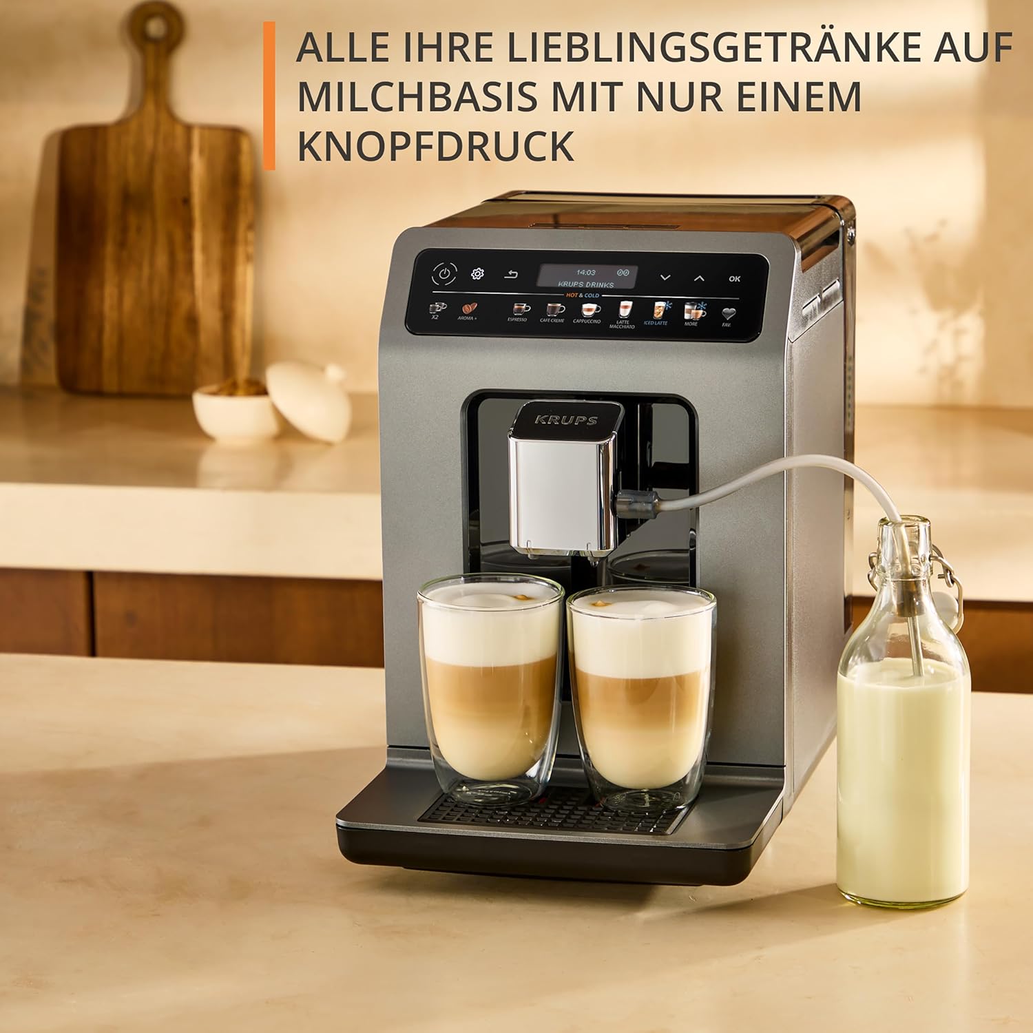 Krups Evidence Hot & Cold Kaffeevollautomat, 18 Getränkespezialitäten, heiße und kalte Getränke, One-Touch Cappuccino, Milchsystem, automatischer Pflegezyklus, schnelle Aufwärmzeit, EA898GF0