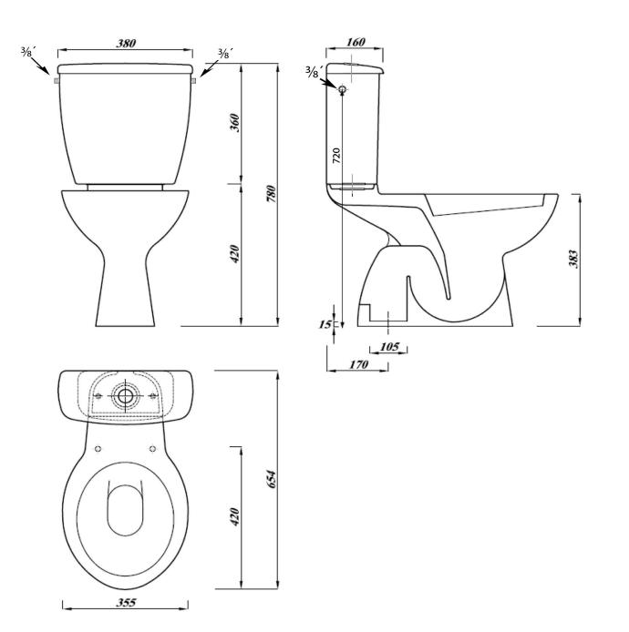 Aqualine Miguel toilet zonder zitting wit