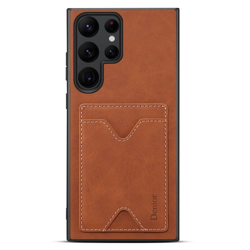 Samsung Galaxy S24 Ultra Hybrid Leder Hülle mit Magnetischem Kartenfach   Kickstand Aufsteller - Braun