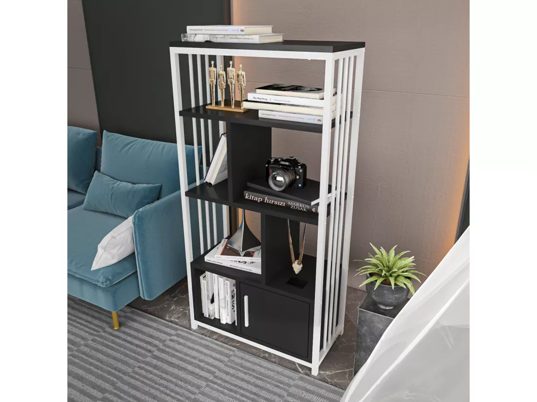 Bibliothèque en métal Valero avec placard (Blanc et Anthracite)