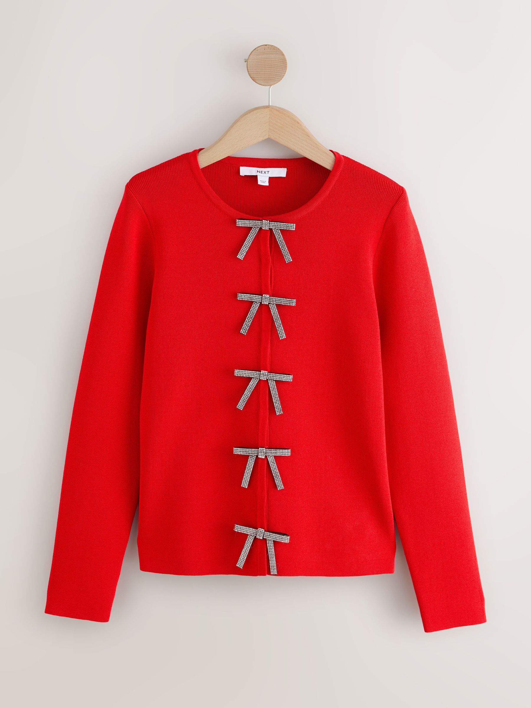 Rood - Slim jasje met versierde strik