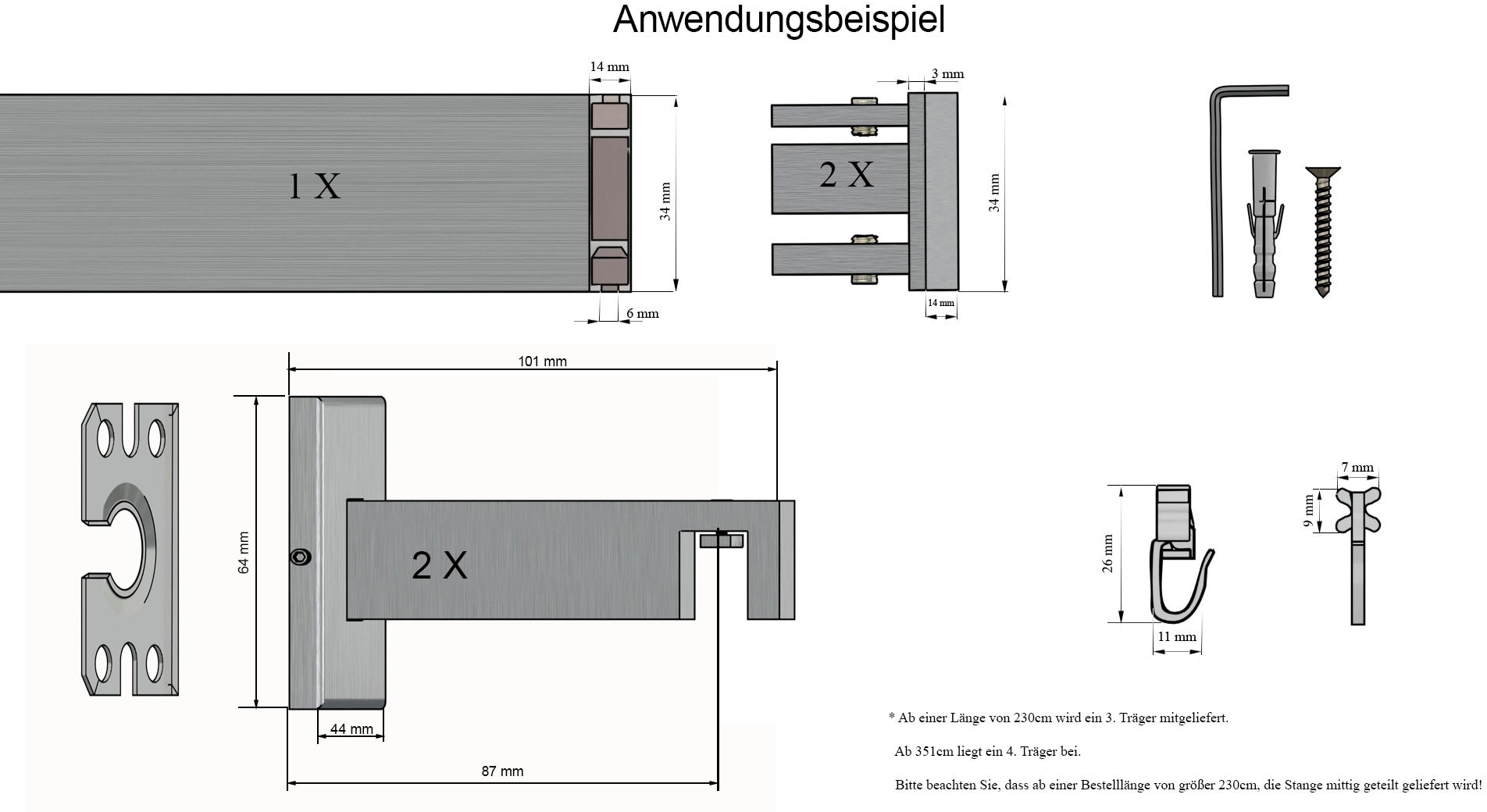 indeko Gardinenstange »Bern« 1 läufig-läufig Wunschmasslänge Innenlauf Komplett-Set inkl. Gleitern und Montagematerial