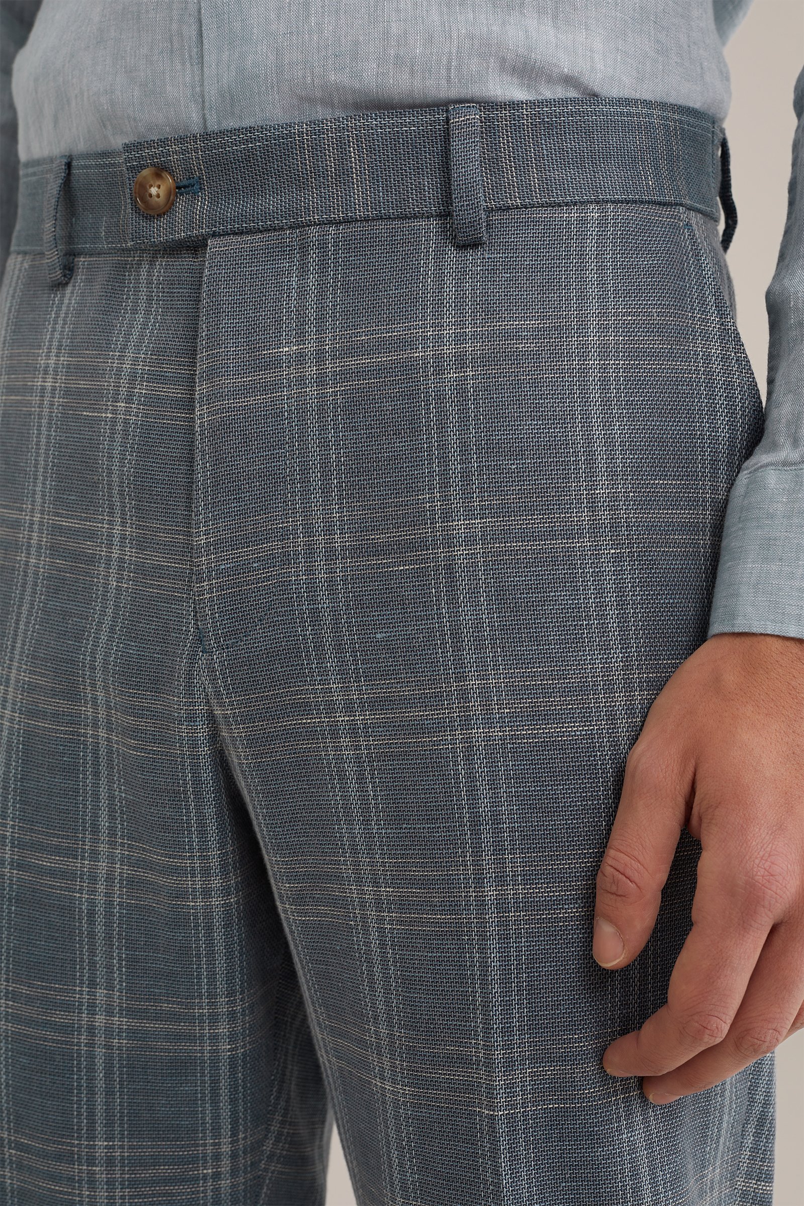 slim fit pantalon met dessin Van Gils Grijsblauw