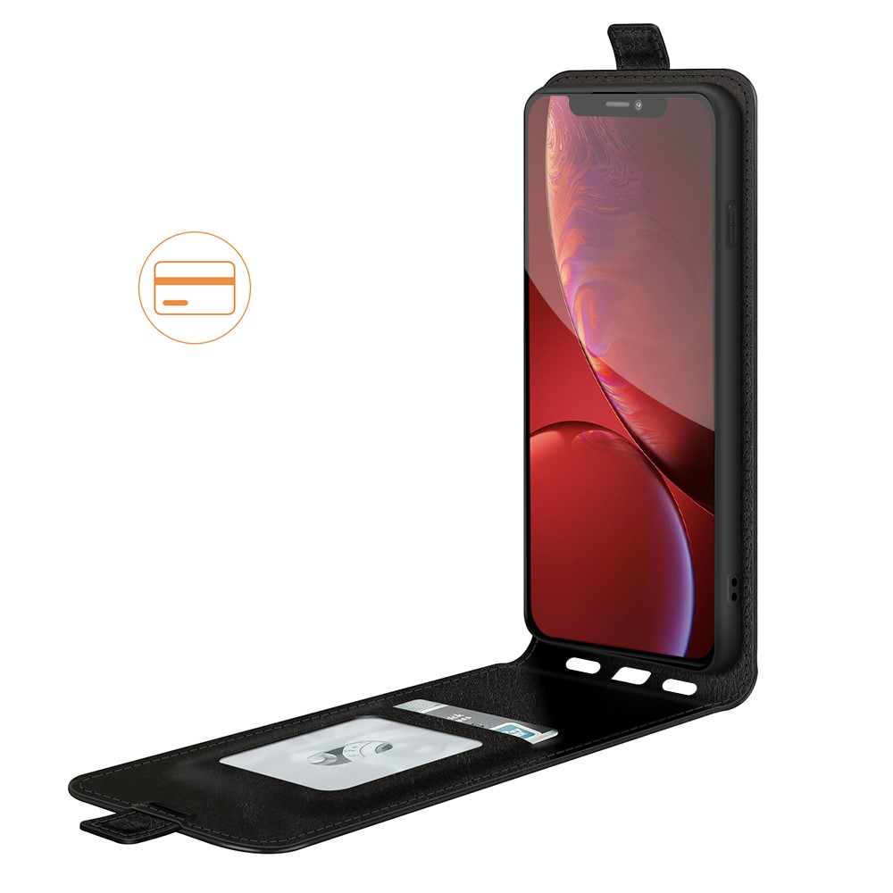 iPhone 13 Pro Leder Tasche mit vertikaler Flip-Funktion - Schwarz
