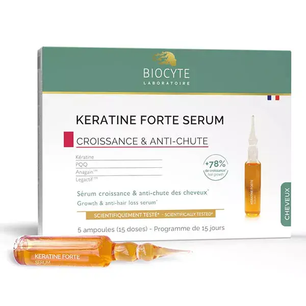 Sérum Antiqueda Biocyte Keratin Forte, 5 ampolas de 9 ml, 15 dias de duração.