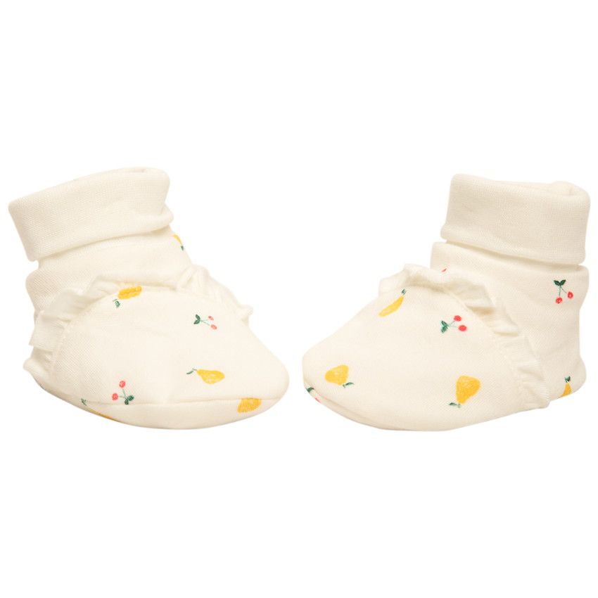 Chaussons en interlock avec empiècement volanté pour bébé fille - Ecru