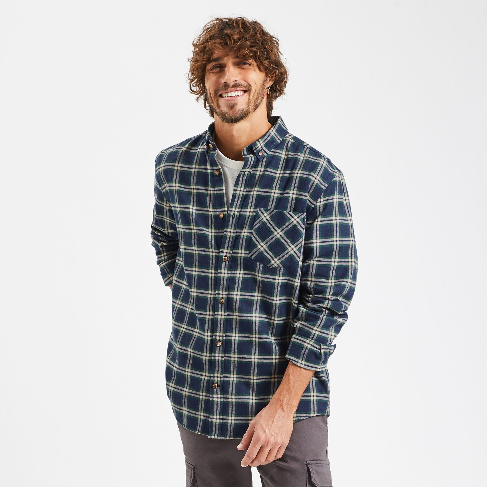 Chemise regular carreaux coton flanelle régénérati Bleu clair