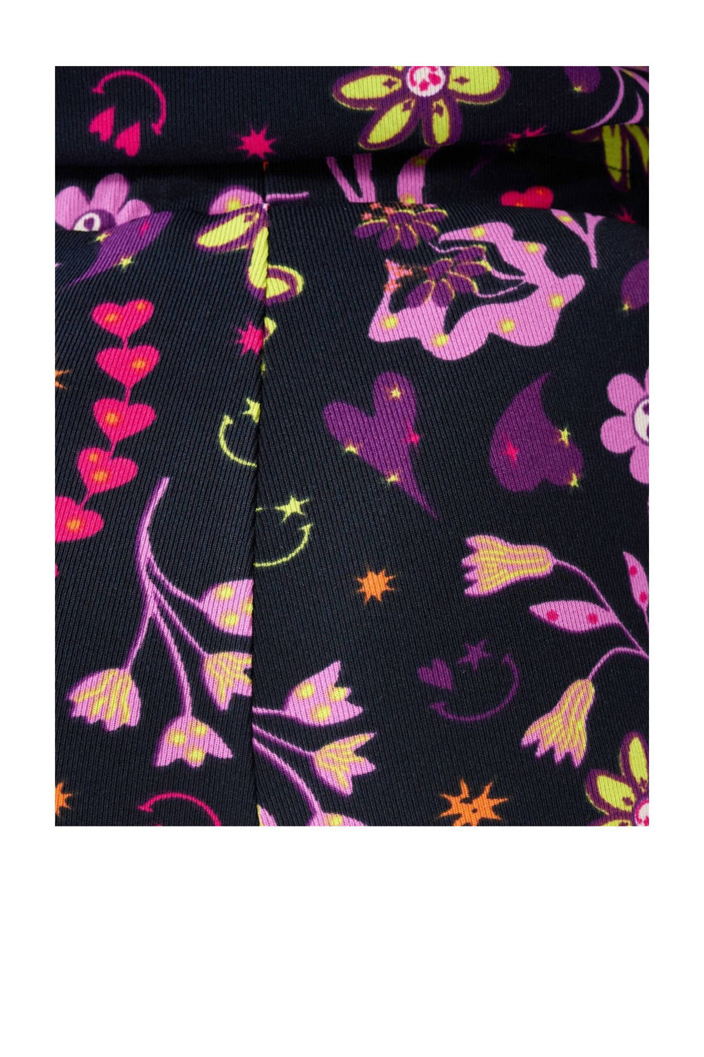 Shoeby high waist flared legging met all over print zwart/roze/lila/groen